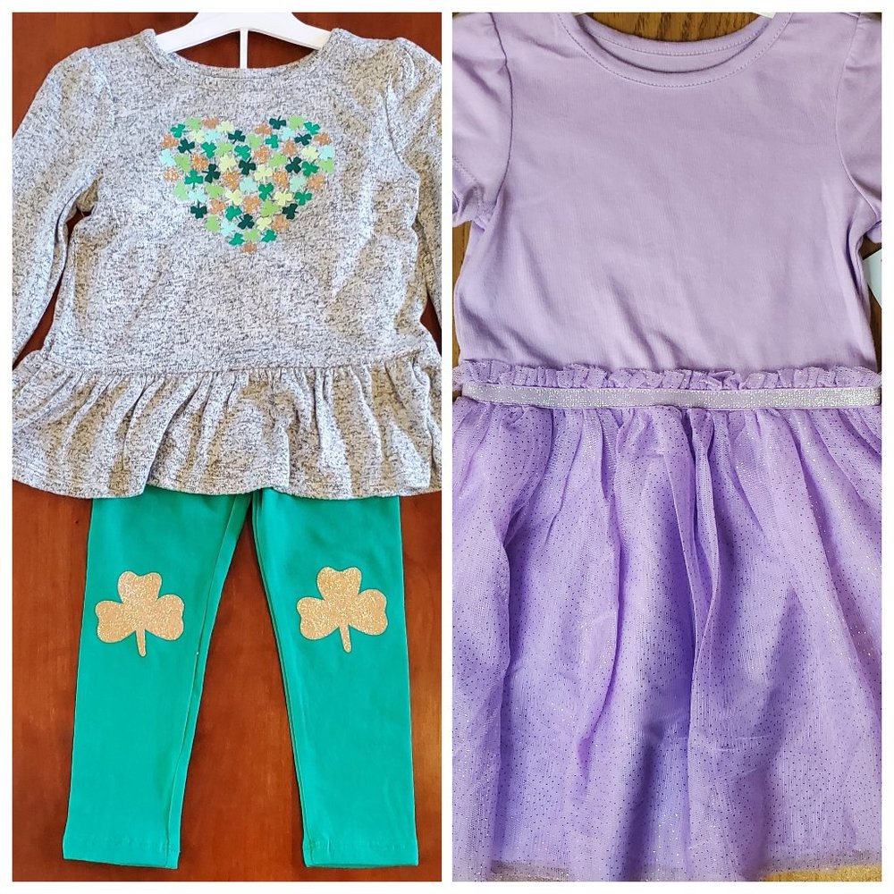 Girl's Size 4T - New Cat & Jack Shamrock Outfit & Spring/Easter Dress Bundle